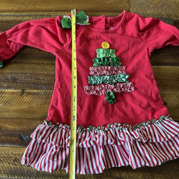 Good Lad Girls Size 4 100% Cotton Ribbon Christmas Tree Tunic Bows Ruffles Red - Picture 6 of 8